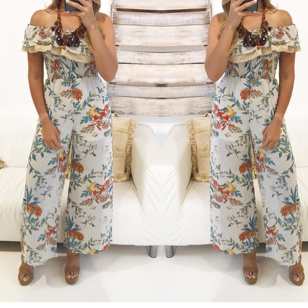 Off one shoulder flower romper